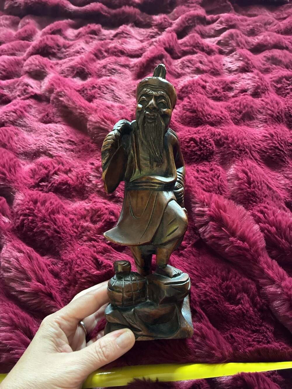 Vintage Hand Carved Wooden Chinese Fisherman Figure Statue A748